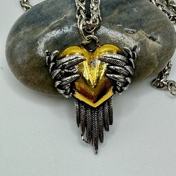 Heart and Wings Two Tone Heavy Pendant and Necklace #1430 - Picture 5 of 5